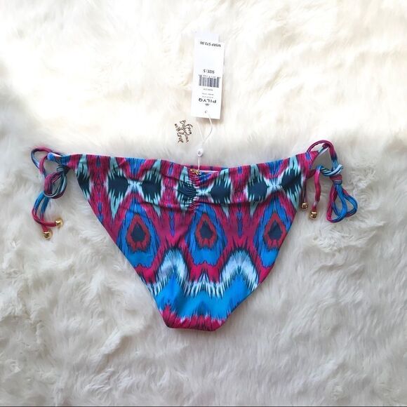 PILYQ String Bikini Bottom Side Tie Triangle‎ Mumbai Pink Blue Small Large New - Picture 8 of 8